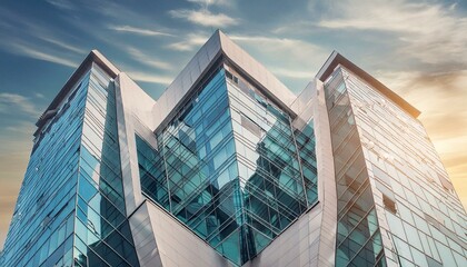 Modern architecture with abstract, geometric shapes and glass facades