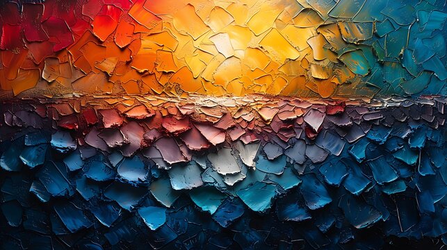 Modern art mural featuring textured abstract art, layers of textures and colors creating a rich, tactile appearance.