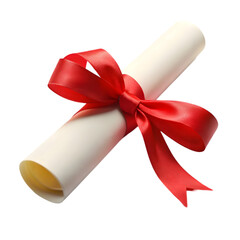 Diploma tied with red ribbon Isolated on white background