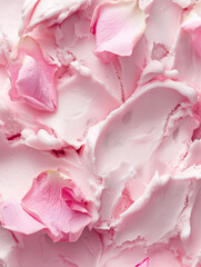 Exquisite rose petal sorbet, a closeup of exquisite rose petal sorbet, its soft pink color and delicate floral flavor presented against a white backdrop