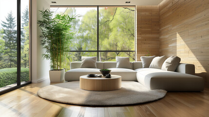 modern living room interior decorated with lucky bamboo plants