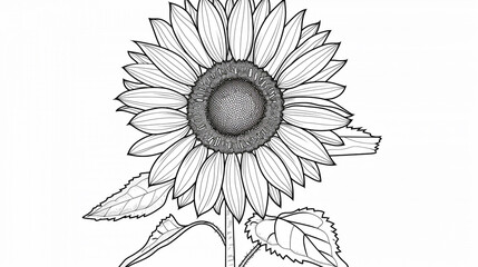 Fototapeta premium Cartoon sunflower, outlined for coloring, on a white background.