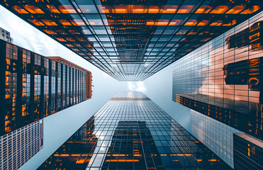 High-rise building viewed from the ground looking up to the sky