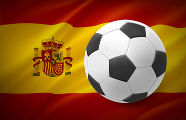 Fototapeta premium Flag of Spain with soccer ball. National football team concept. 3d vector illustration