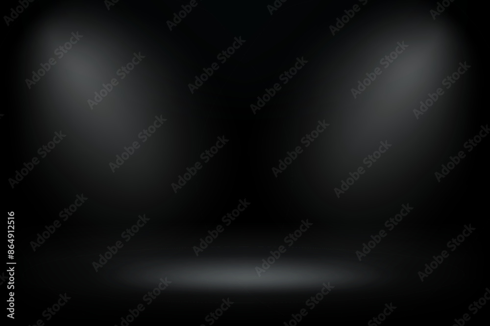 Aufkleber black studio with projector lights. 3d vector mockup