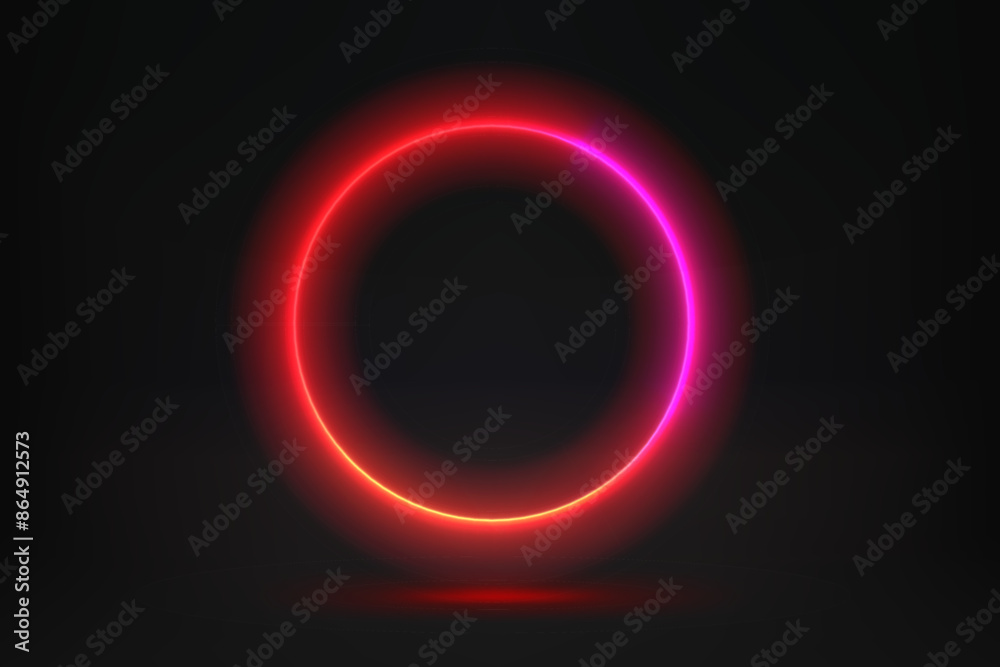 Aufkleber Abstract studio with red glowing circle frame. 3d vector illustration with neon effect