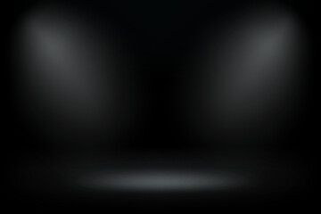 Black studio with projector lights. 3d vector mockup