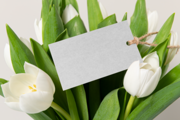 Gift label png, transparent mockup design, flower bouquet card