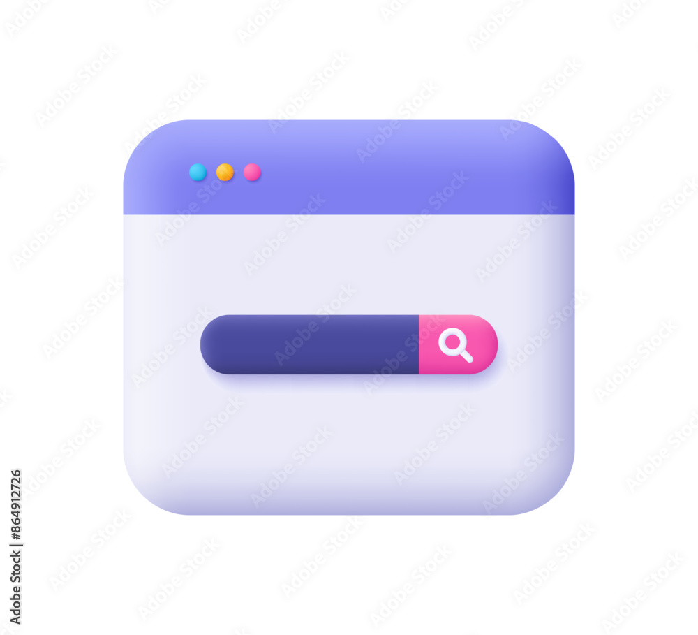 Poster webpage browser window and search bar. searching and navigation on internet concept. 3d vector icon.