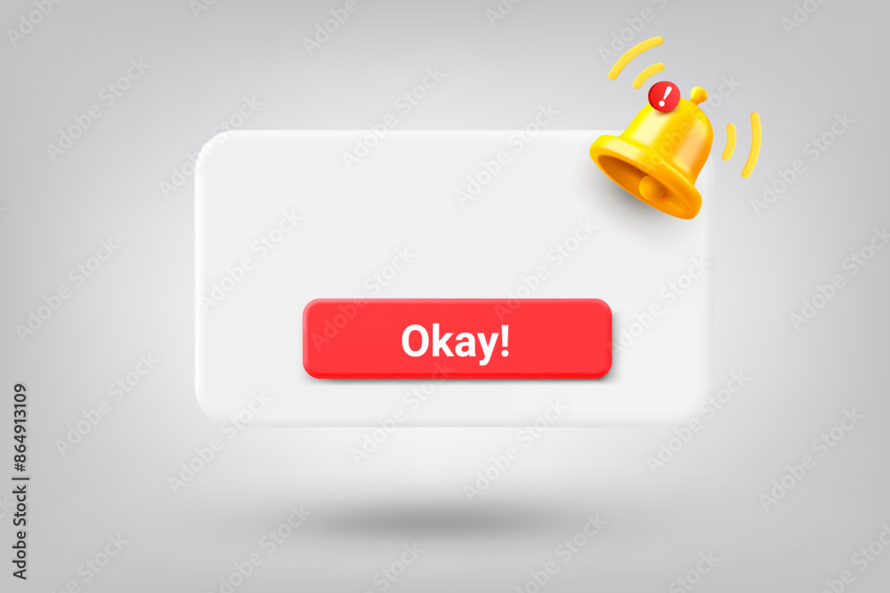 Aufkleber interface window with button and notification bell. 3d vector illustration