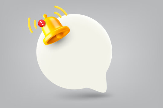 Speech cloud with notification bell. 3d vector illustration