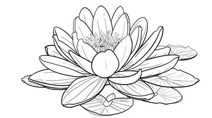 Cartoon water lily flower, outlined for coloring, on a white background.