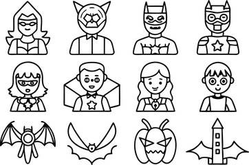 Halloween superhero icon set