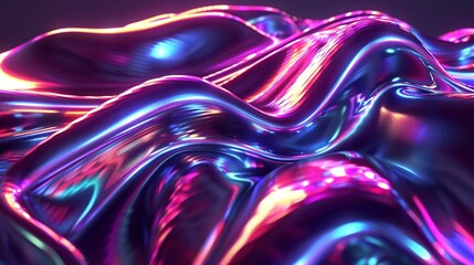 Obraz premium A dynamic and colorful background featuring abstract fluid, iridescent, and holographic neon curved waves in motion, rendered in 3D. This gradient design element is suitable for use in backgrounds, ba