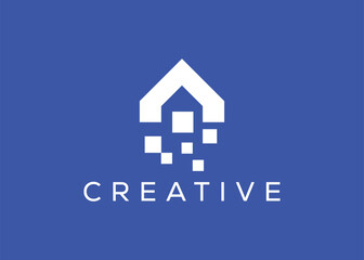 Creative and minimal home real estate logo template. Blue House logo