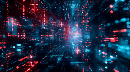 Obraz premium Futuristic digital matrix with glowing blue and red lights. Generative AI 