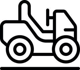 Simple black and white line drawing of a military vehicle driving on a road