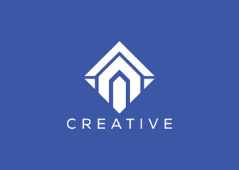 Creative and minimal home real estate logo template. Blue House logo