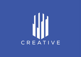 Creative and minimal home real estate logo template. Blue House logo