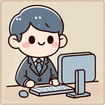 recommend clip art: シンプルで可愛いパソコンを扱っているサラリーマンのイラスト