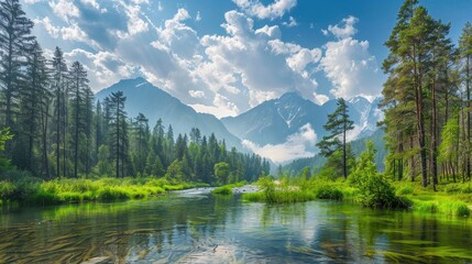 Summer Landscape at the Beautiful Pretty River Valley