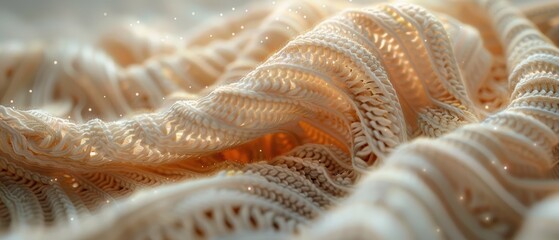Detailed shot of the intricate patterns in a piece of crochet work, 8K, Full HD. 