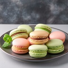 Fototapeta premium Colorful french macarons in plate