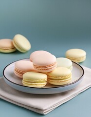 Obraz premium Colorful french macarons in plate