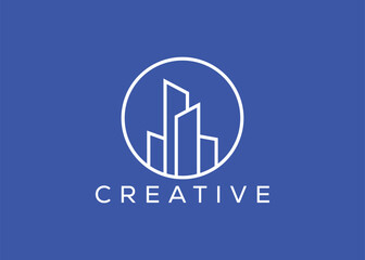 Creative and minimal home real estate logo template. Blue House logo