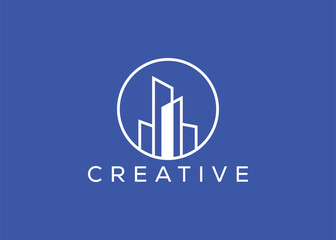Creative and minimal home real estate logo template. Blue House logo