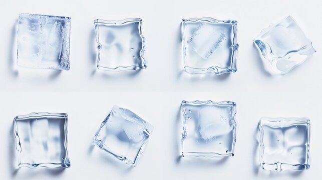 Collection of Transparent Ice Cubes with Different Shapes
