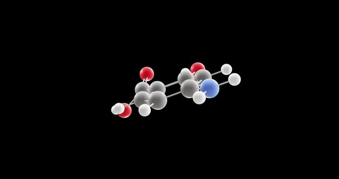 4-Aminosalicylic acid molecule, rotating 3D model of antituberculosis agents, looped video on a black background