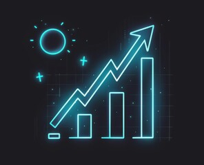 Neon glowing upward graph icon indicating growth, progress, and success