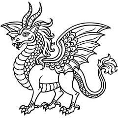 a dragon coloring page with wings and horns
