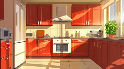 interior illustration in cartoon style. Bright colors, empty room scene for game background