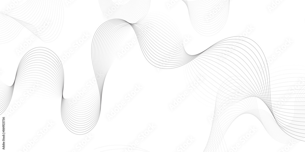 Aufkleber Abstract grey, white smooth element swoosh speed wave modern stream background. Wave with lines created using blend tool. Abstract frequency sound wave lines and twisted curve lines background.	