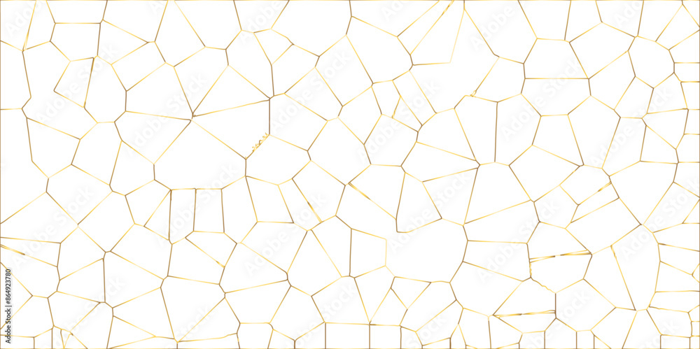 Poster golden gradient lines stroke abstract white crystalized broken glass background. voronoi diagram bac