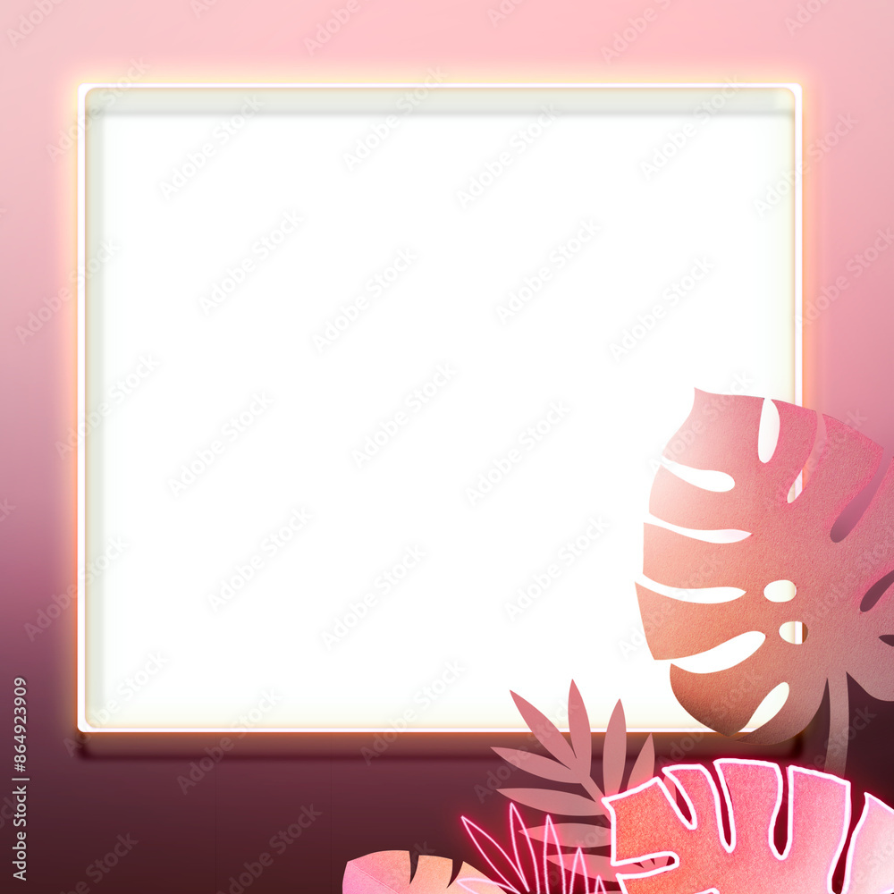 Wall mural Monstera leaf pattern on a pink frame design element