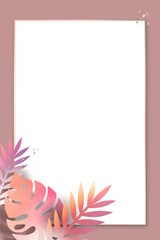 Colorful monstera leaf on a pink frame design element