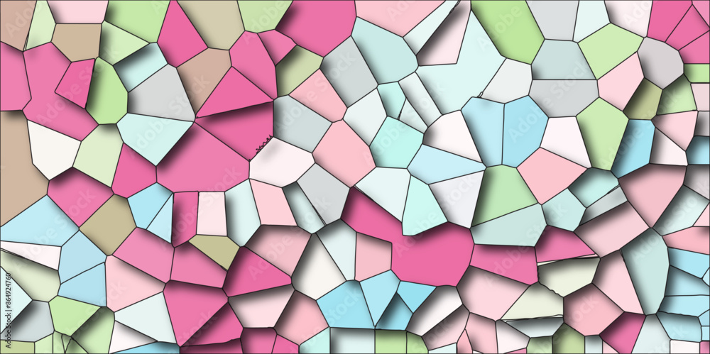 Poster quartz light multicolor broken stained glass background black stoke with shadows. abstract colorful 