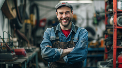 Obraz premium portrait of a smiling mechanic at repair workshop