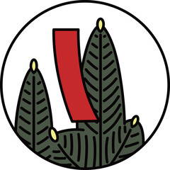 カラー円形シンプル花札　睦月　松　赤短　1月　松に赤短