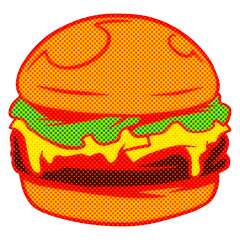 Halftone hamburger sticker overlay design element