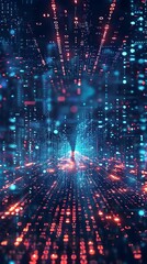 Obraz premium Dazzling Digital Code Wallpaper with Vibrant Fractal Patterns and Flowing Energies