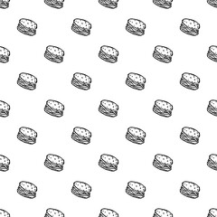 Seamless burger pattern. Drawn hamburger background. Doodle hand drawn hamburger illustration