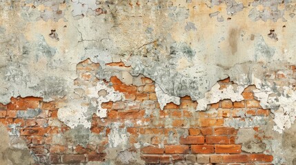 Background Texture of Old Brick Wall with Cracked Plaster
