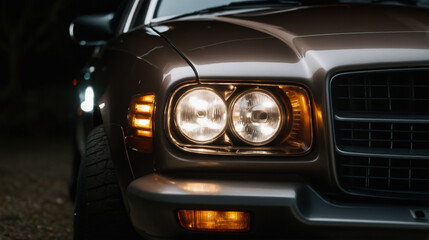Close up of car headlight