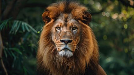 Fototapeta premium Majestic and formidable lion ruler of the wild forest