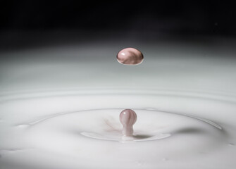 Drops of coloured liquid in milk.