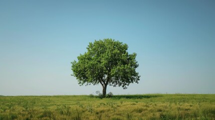 Fototapeta premium Isolated tree in a field under a clear sky
